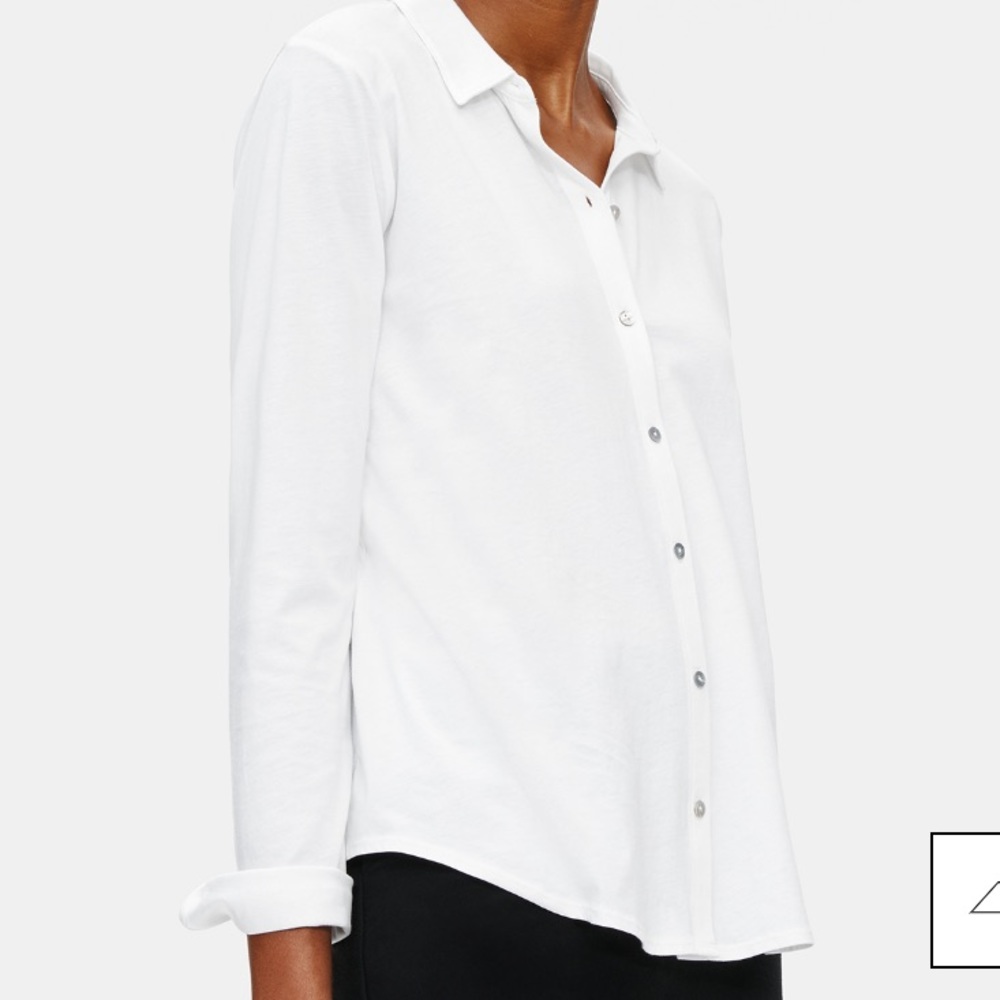Eileen Fisher white long sleeves collared button up organic cotton